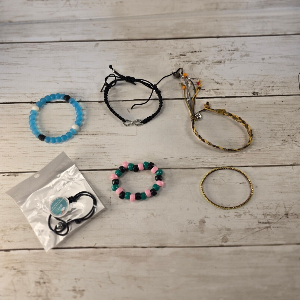Mixed Bracelet Lot of 6 Boho Y2K BFF Infinity Bead Cord Bangle Assorted Styles